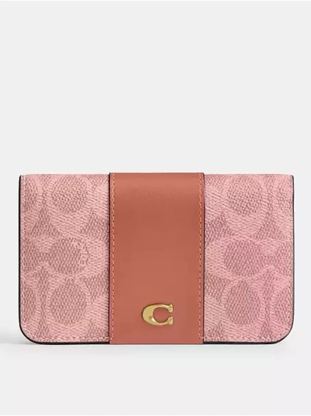 Coach Slim Card Case Wallet in Signature Canvas & Leather Brass/Melon Pink NWT